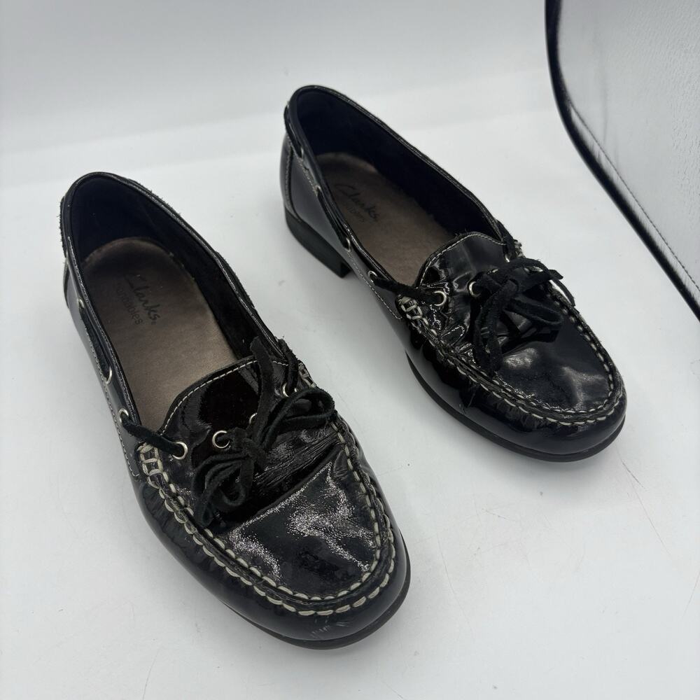 Clarks Bendables Flats‎ Loafers Womens Size 7.5 60148 Black Slip On Boat